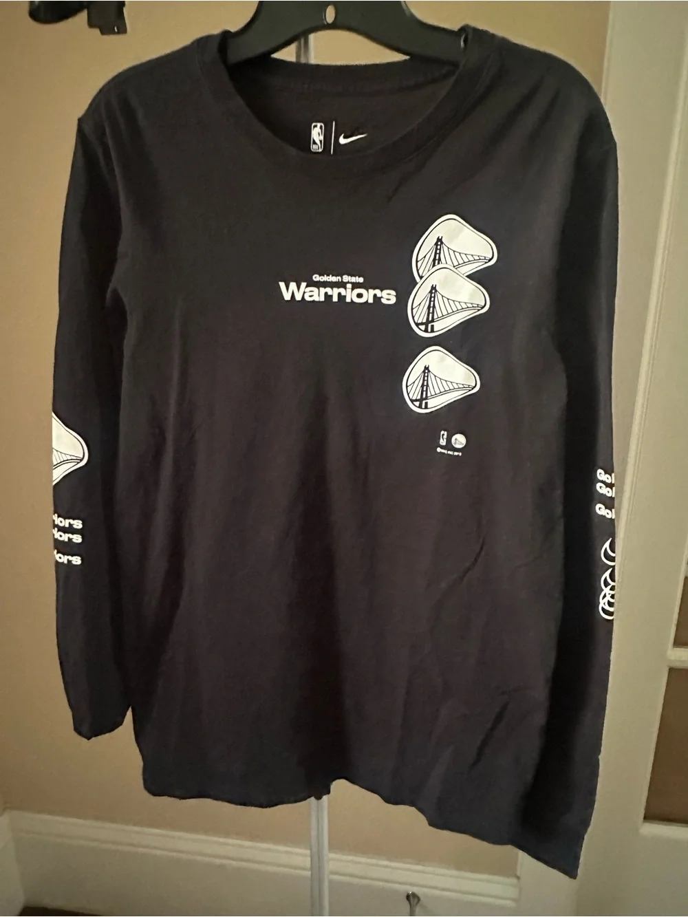 Nike Black Tee with White NBA and Swoosh Logos - Golden State Warriors